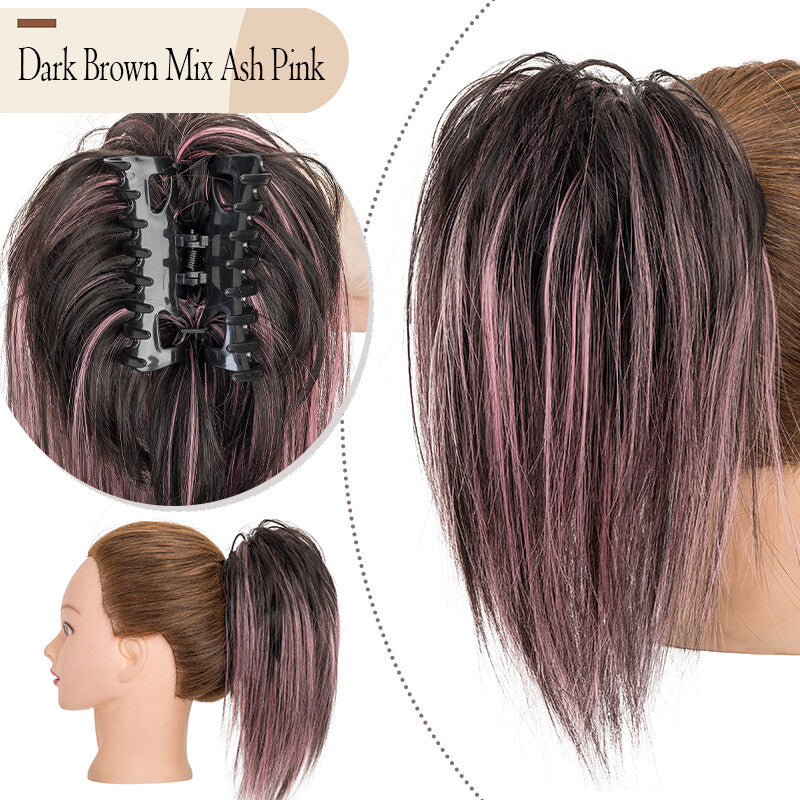 Messy Bun Scrunchie Hair Ponytail Claw Clip Updo Extensions - Thick Ombre Style