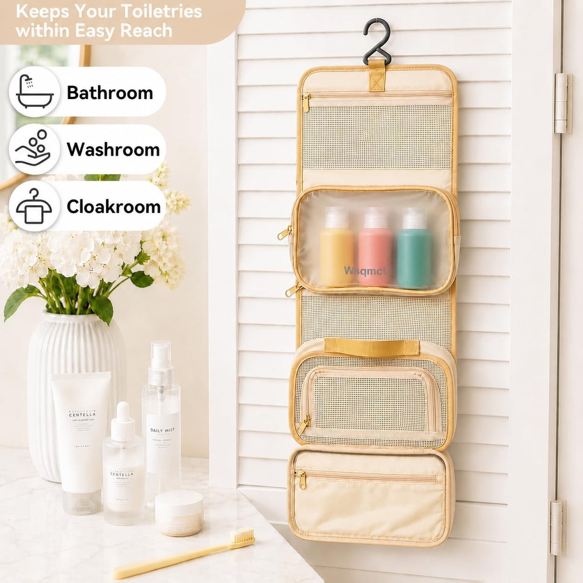 Travel Toiletry Bag Waterproof Hanging Cosmetic Organizer with 3 Bottles