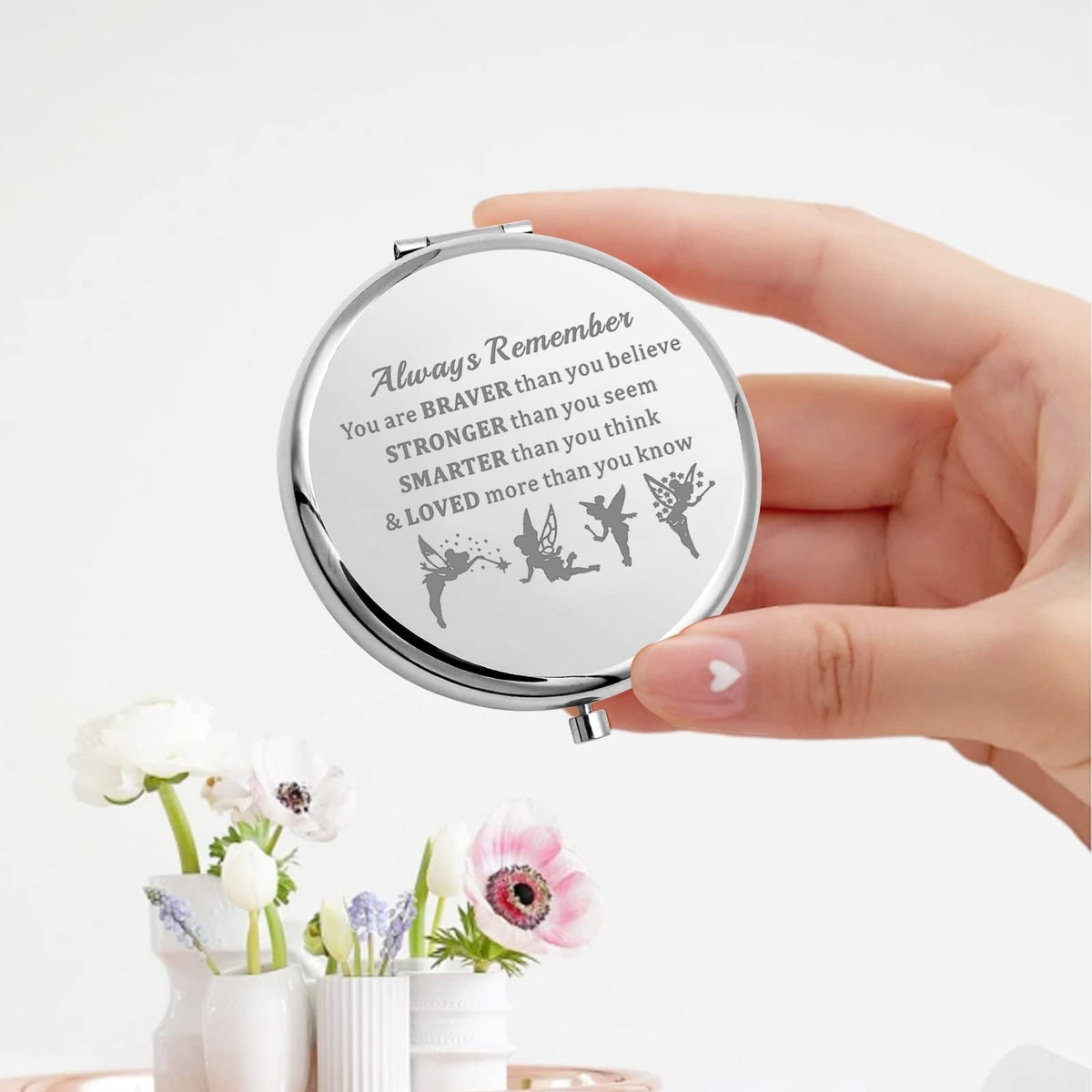 Compact Fairy Tale Pocket Mirror for Women and Girls - Cartoon Fairy Pixie Design