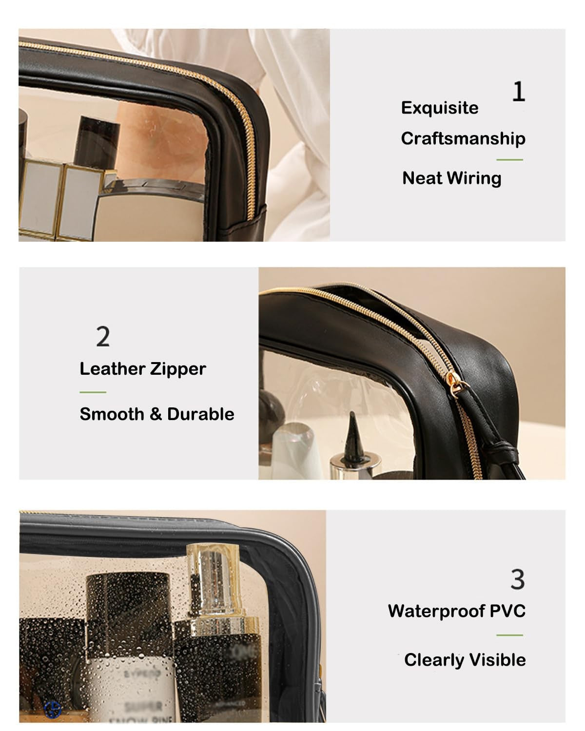 Transparent Travel Makeup Bag Set for Women - Waterproof & TSA Approved