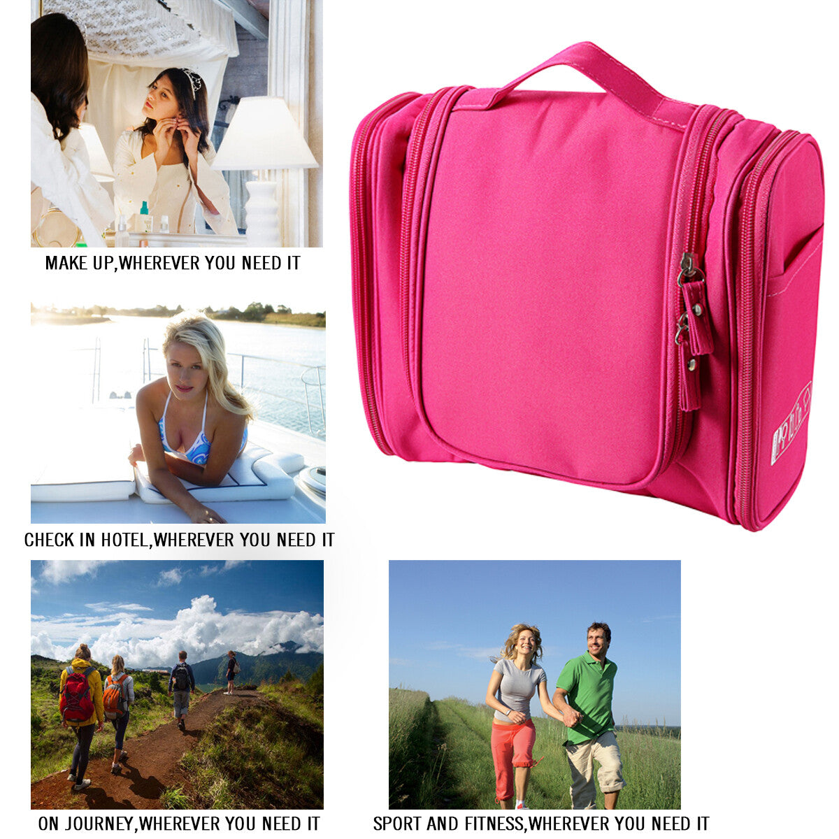Travel Toiletry Bag Organizer with Hanging Hook and Multiple Pockets