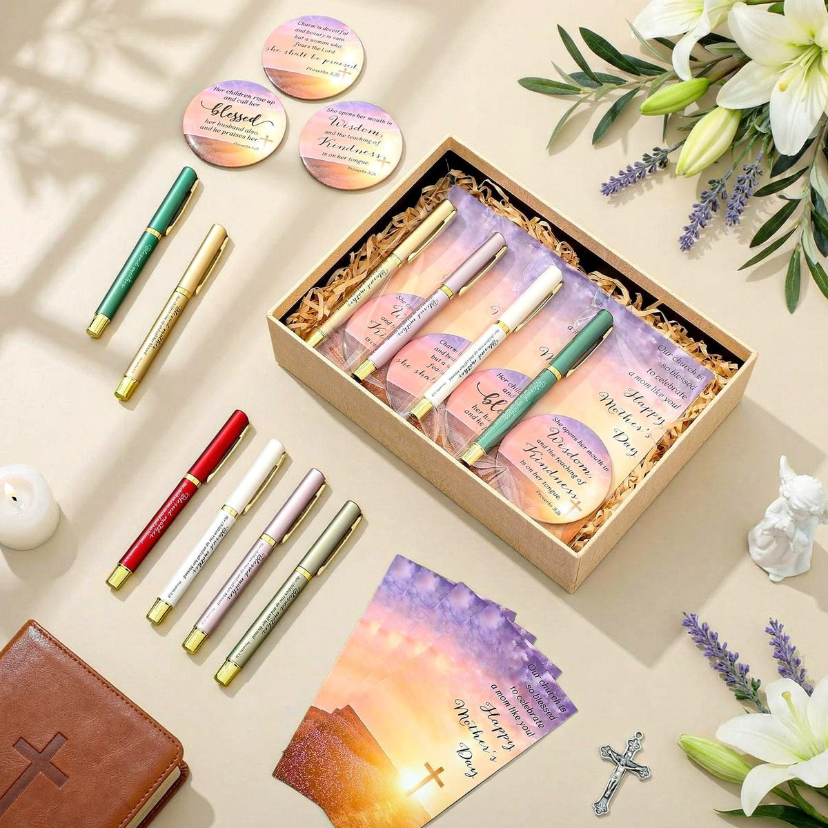 Christian Mother's Day Gift Set with Compact Mirror and Pen - Bulk 54 Pcs