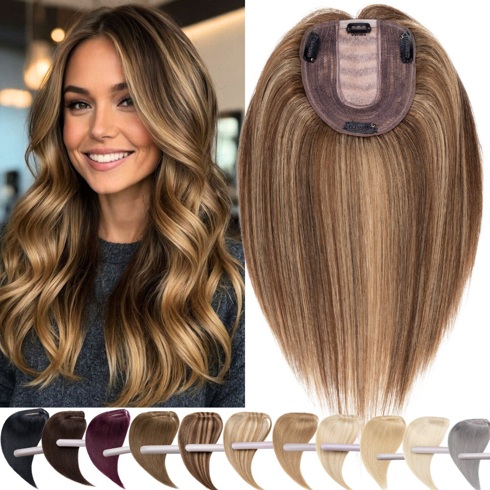 Remy Human Hair Clip-In Topper for Women - Silk Mono Base, Multiple Lengths & Colors