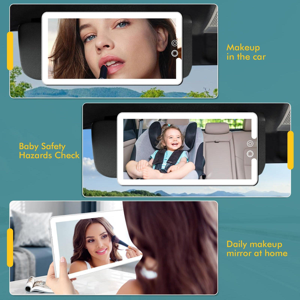 LED Car Sun Visor Vanity Mirror with Dimmable Light - Large Interior Makeup Mirror