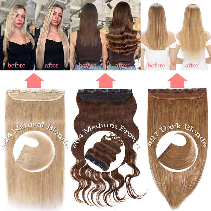 Remy Human Hair Clip-In Extensions Full Head Weft - Thick & Natural Look