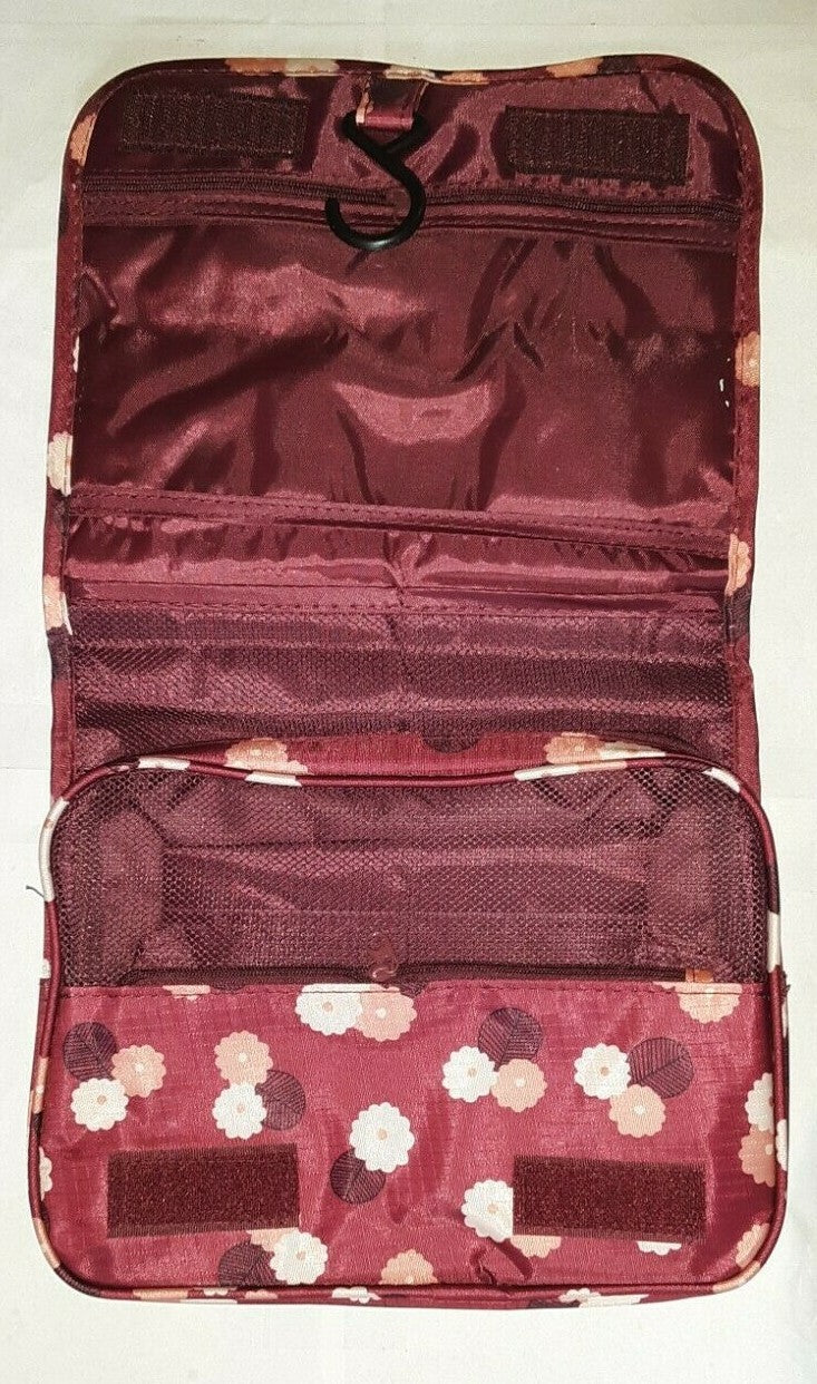 Hanging Travel Toiletry Bag - Floral Daisy Mint Cosmetic Organizer