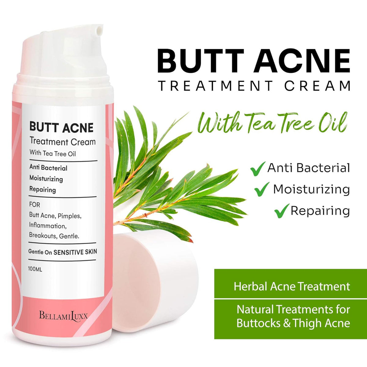 Butt Acne Clearing Treatment with Salicylic Acid & Tea Tree Oil - Gentle Herbal Acne Solution