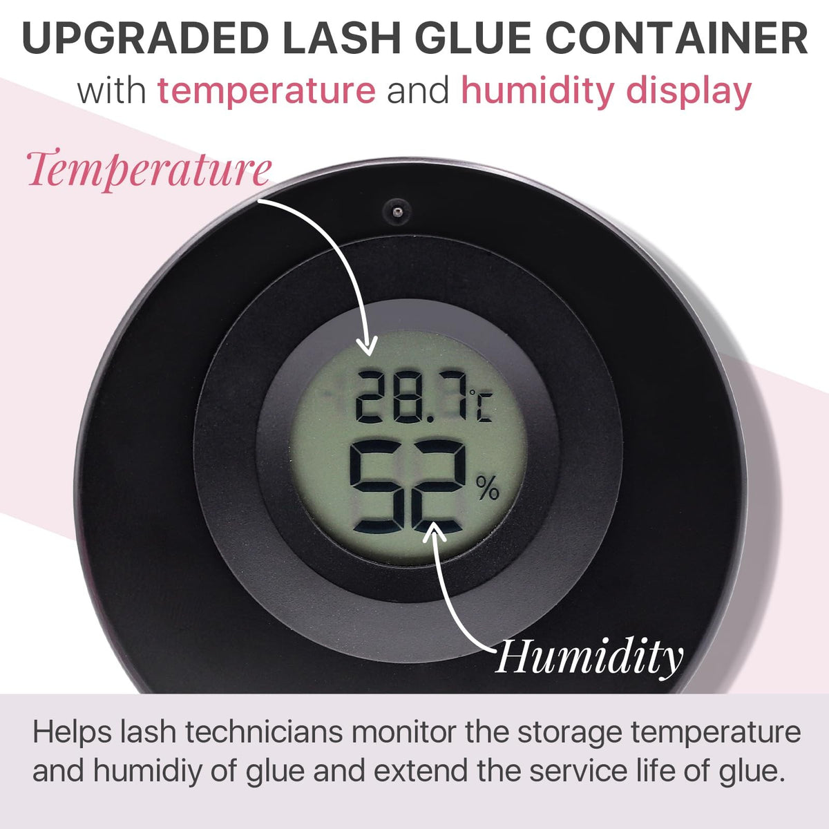 Eyelash Glue Storage Container with Digital Temperature and Humidity Monitor - Black