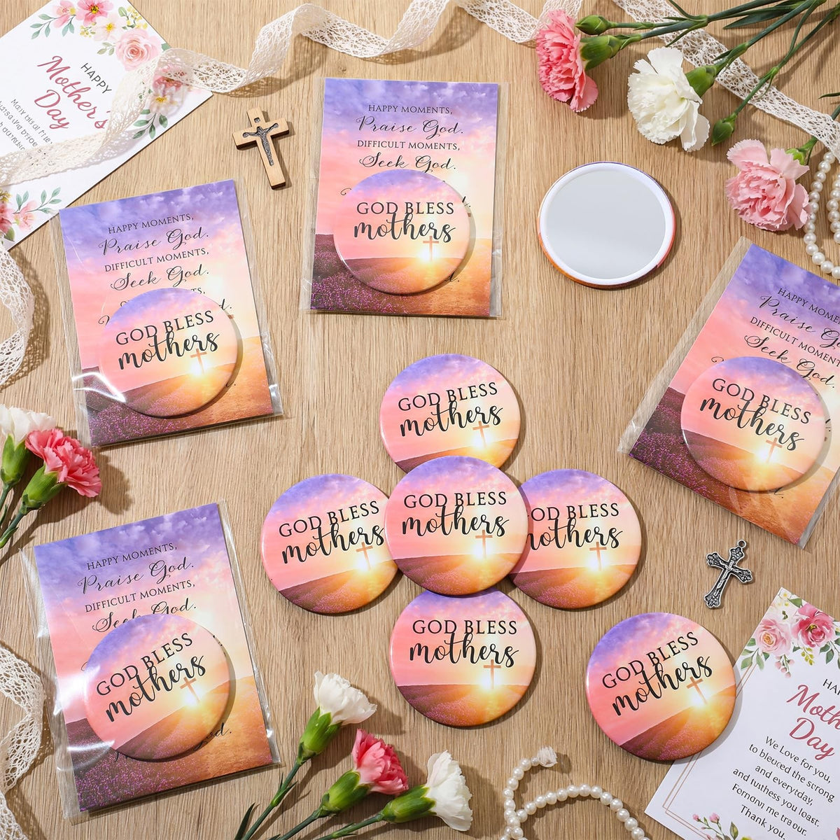 Religious Compact Mirror with Prayer Card Set - Mother's Day Christian Gifts