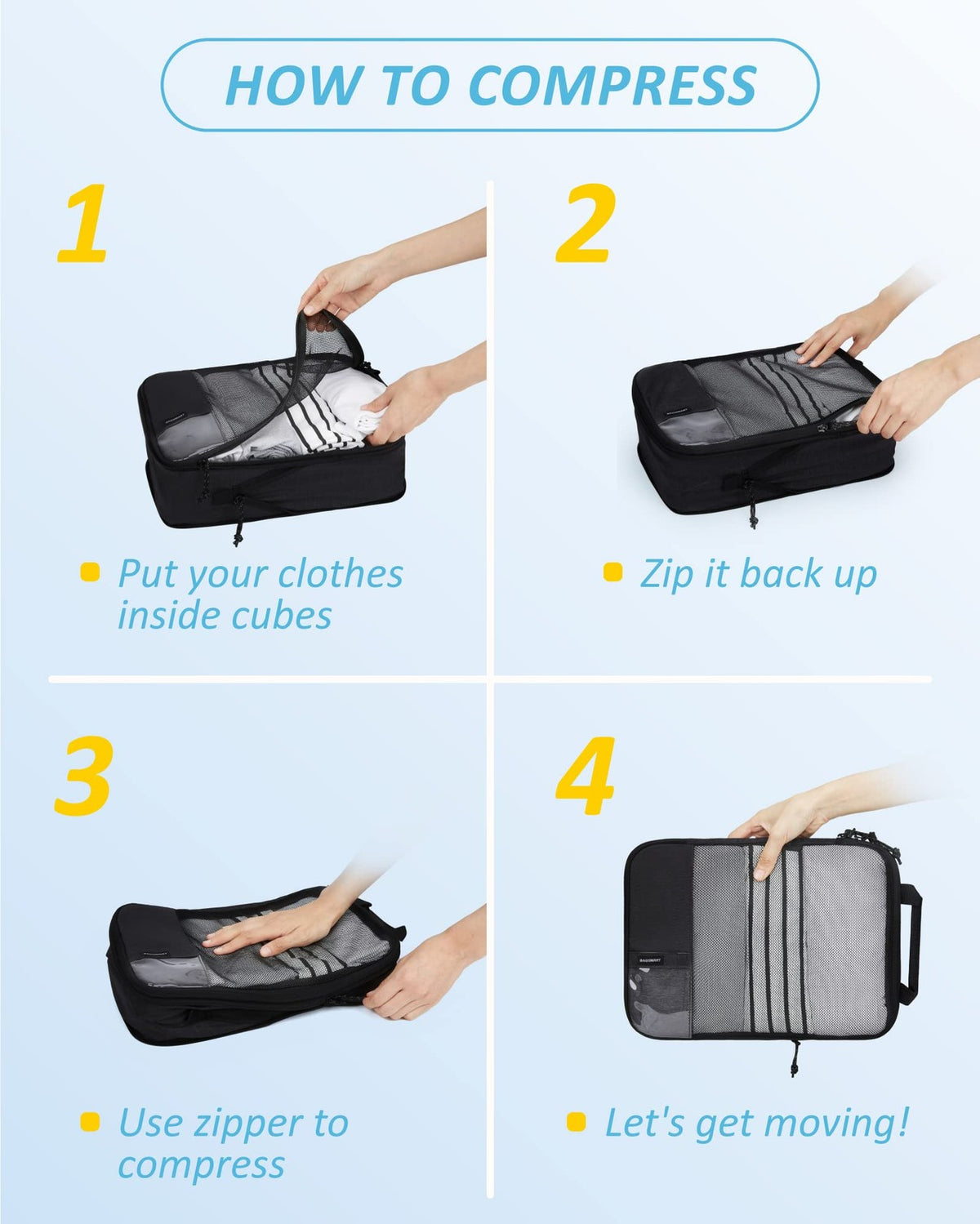 Travel Compression Packing Cubes Set – Lightweight Luggage Organizers for Suitcase Storage
