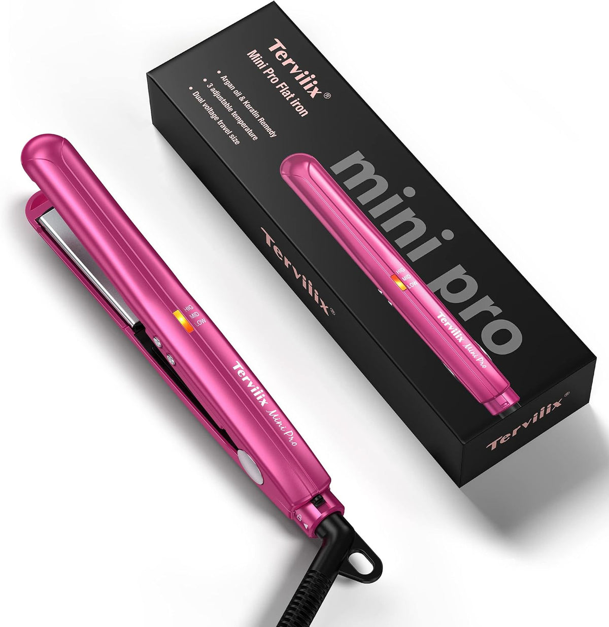 Mini Ceramic Flat Iron 1/2in Pink Travel Hair Straightener for Bangs & Short Hair