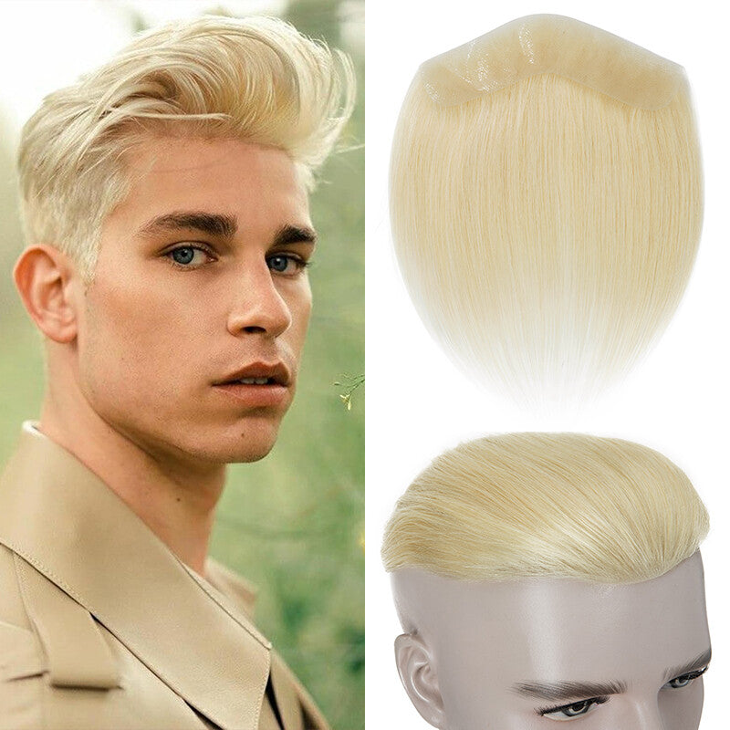 Men's Receding Hairline Toupee with Human Hair & Skin PU Base
