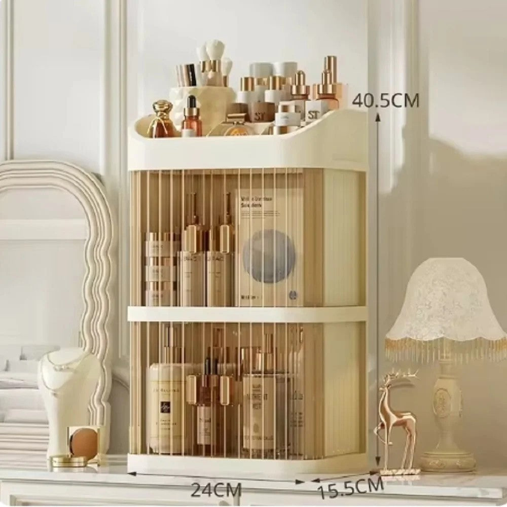 Large Capacity Makeup Storage Organizer with Drawers and Compartments - Dustproof Cosmetic Box for Desk