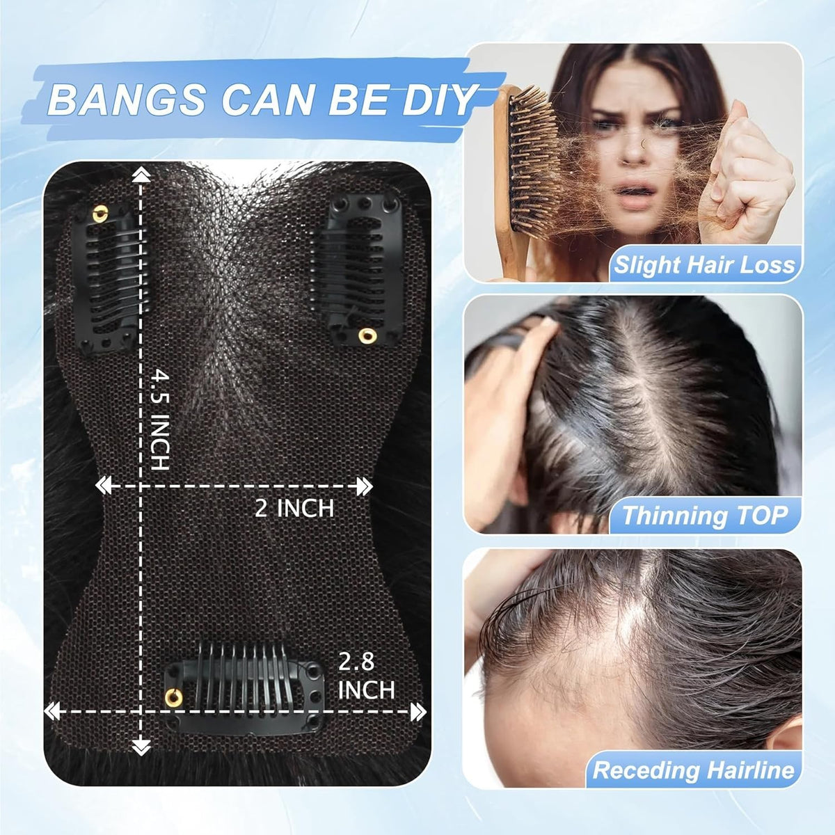 Clip-In Human Hair Bangs Topper - Seamless Natural Volume & Coverage