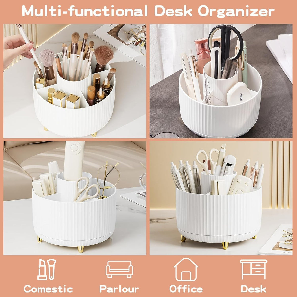 360° Rotating Makeup Brush Holder Organizer for Vanity Countertop