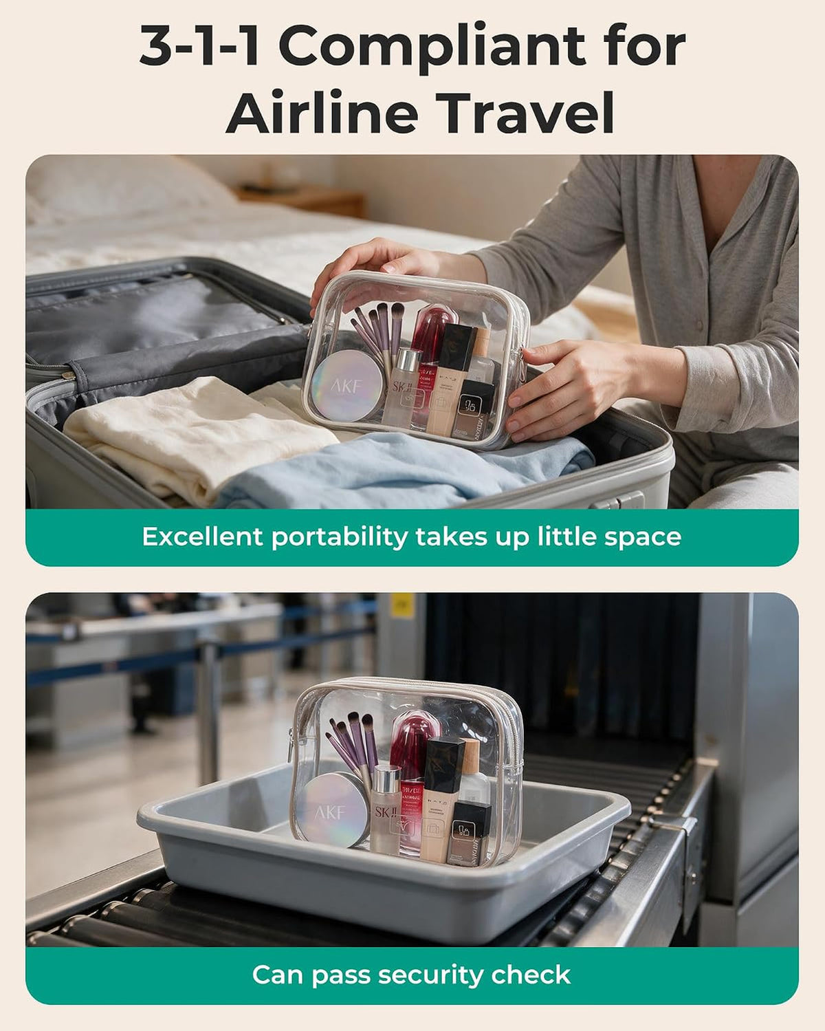 Travel Toiletry Bag with Hanging Hook and TSA Approved Transparent Cosmetic Bag