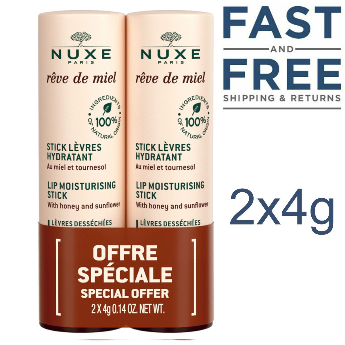 Nuxe Rêve de Miel Lip Moisturizing Stick Duo 2x 4g Natural Nourishing Lip Balm