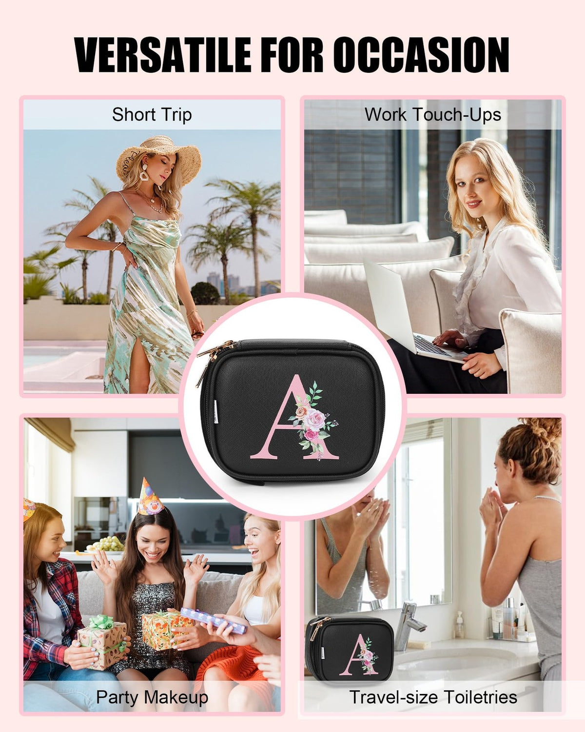 Mini Makeup Bag with LED Mirror - Water-Resistant Travel Cosmetic Organizer for Women and Girls