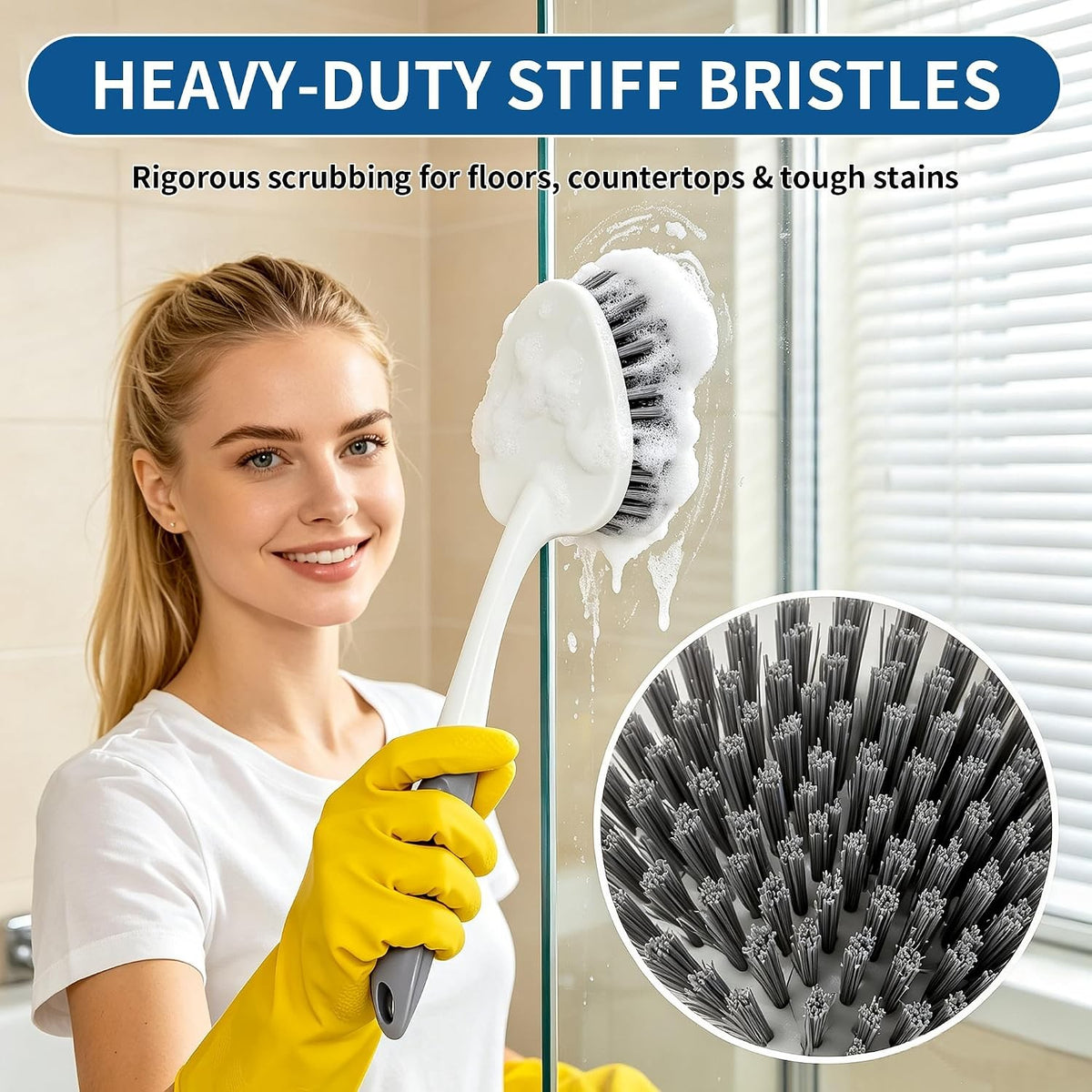 Heavy Duty Shower Scrub Brush Set 3 Pcs Bathroom Cleaning Tools