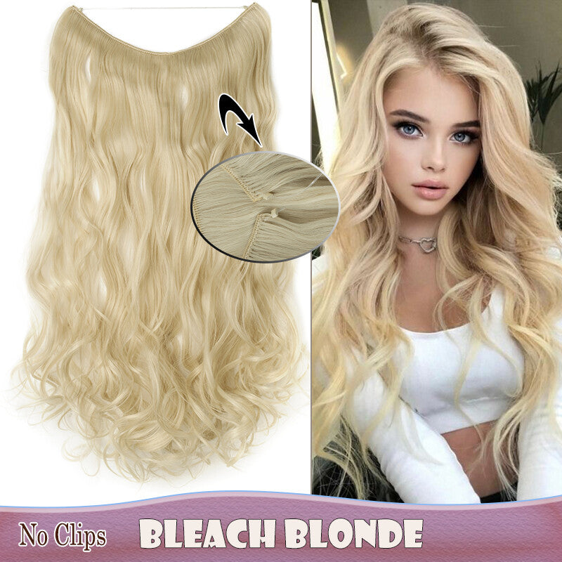 Invisible Wire Clip-In Hair Extensions with Clips & Replacement Wires - Natural & Wavy, 20/24 Inch