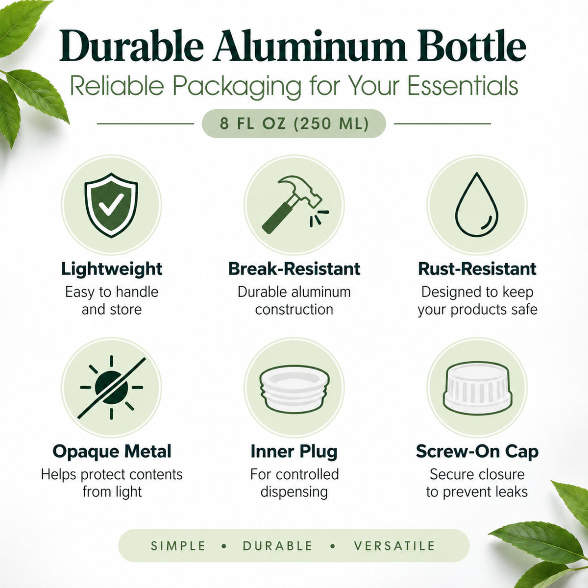 32 fl oz Aluminum Bottle with Cap and Inner Plug for Essential Oils - GreenHealth