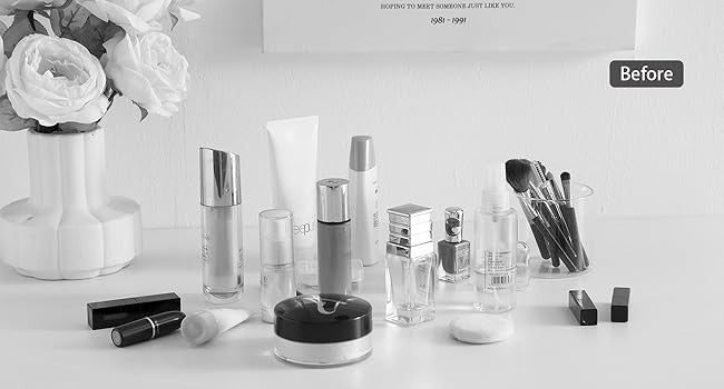 2-Tier Marble Finish Cosmetic Display Shelf with Ceramic Trays