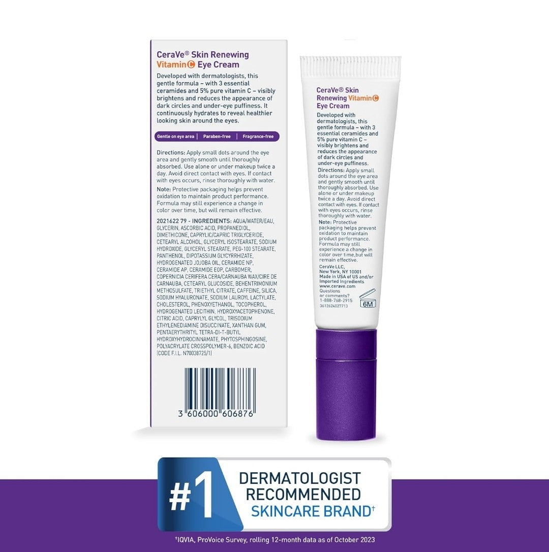 CeraVe Vitamin C Eye Cream for Dark Circles Puffiness 0.5oz - Skin Revitalizing