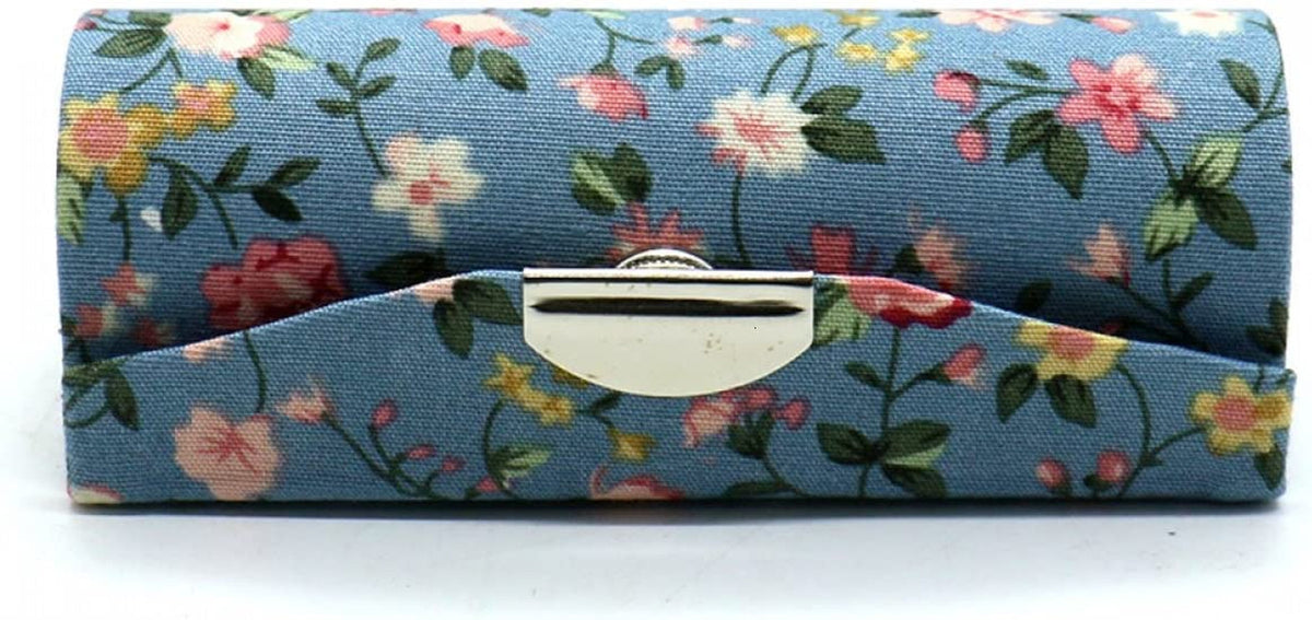 Ladies Floral Lipstick Case Holder with Mirror - Travel Cosmetic Organizer