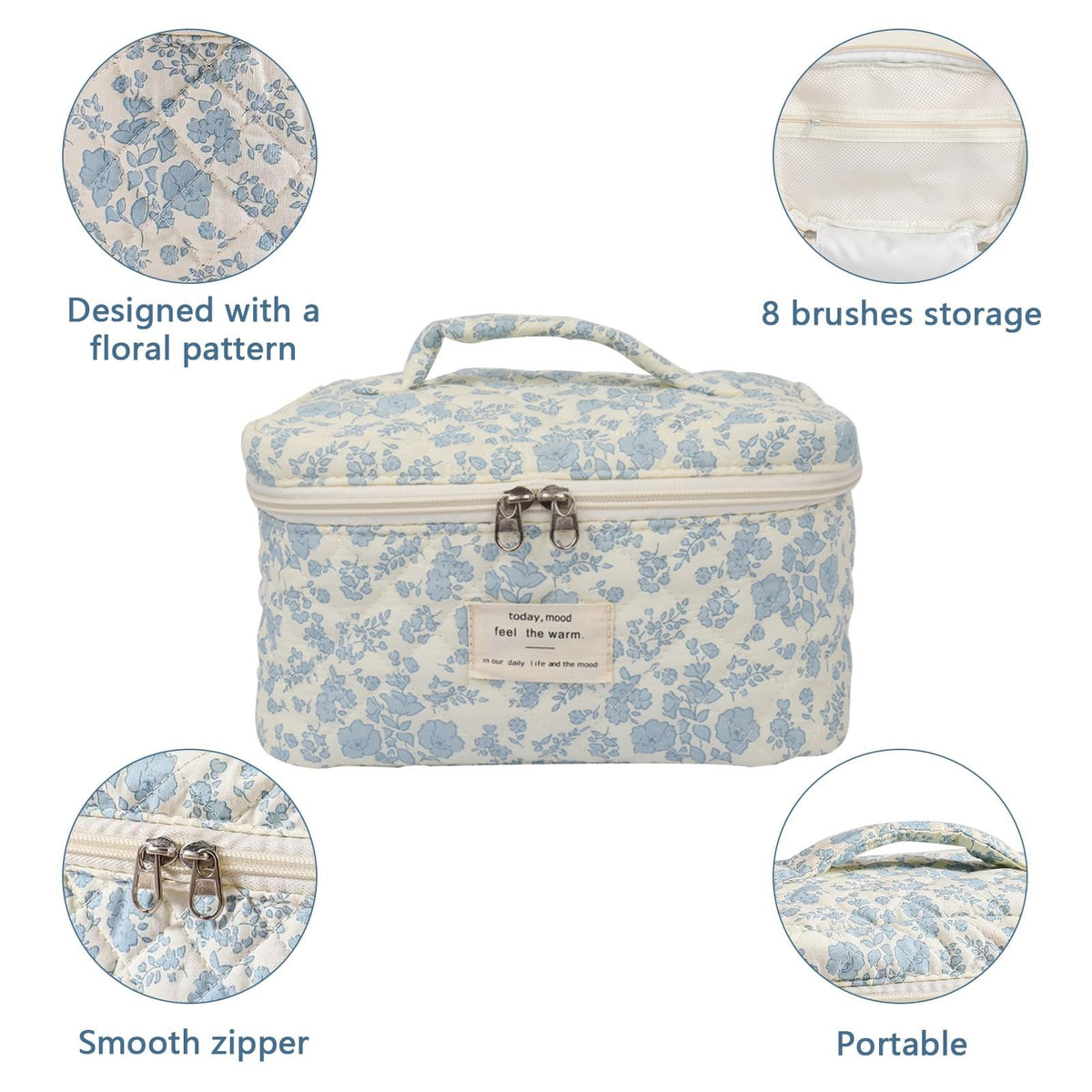 Large Floral Makeup Bag - Travel Cosmetic Organizer with Zipper