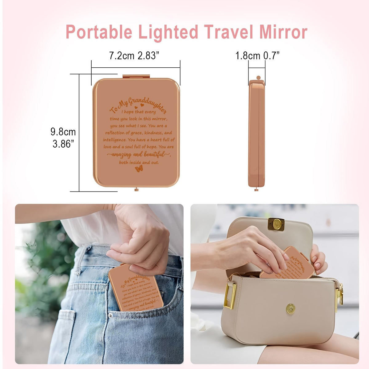Lighted Compact Pocket Mirror with Magnification for Travel & Makeup