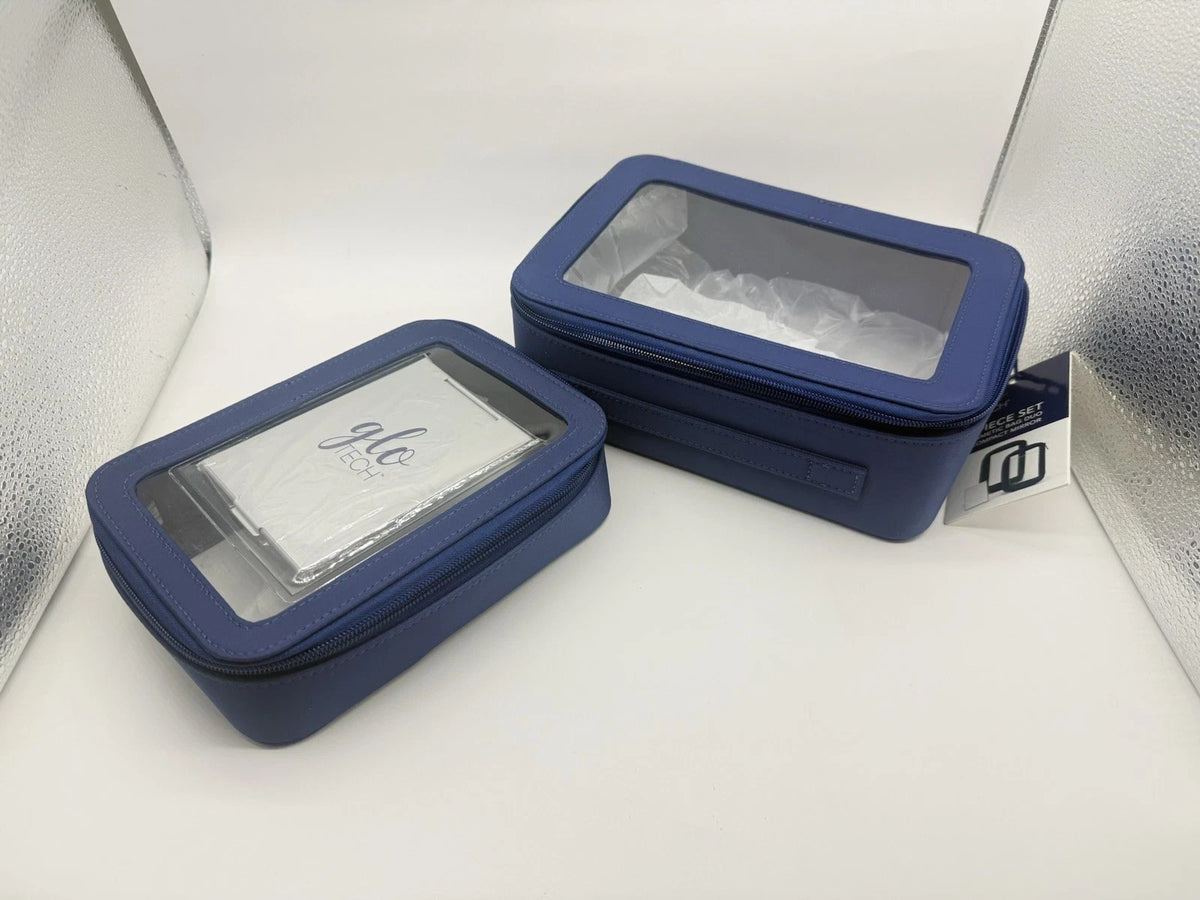 Travel Cosmetic Bag Set with Compact Mirror - Blue, 3-Piece Organizer Duo