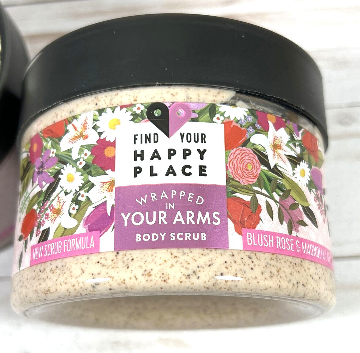 Find Your Happy Place Body Scrub Blush Rose Magnolia Wrapped in Arms