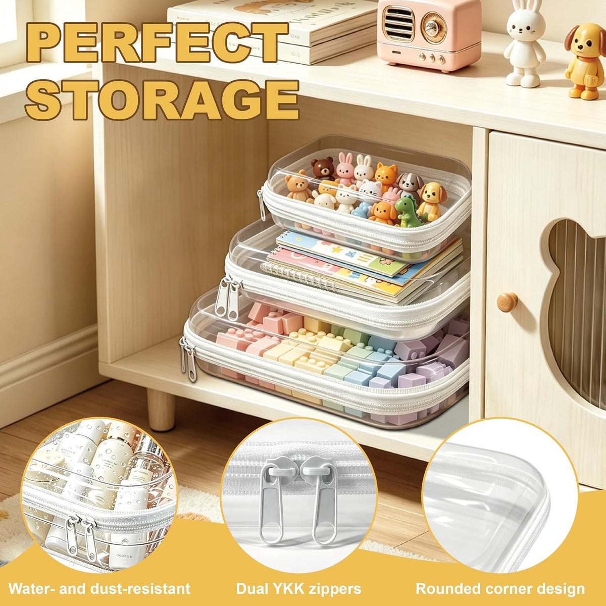 6 Pack Clear Hard Shell Zipper Organizer Cases for Travel & Makeup