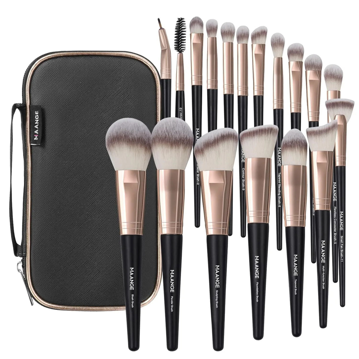 Professional 18-Piece Makeup Brush Set with Travel Case - Synthetic Face Kabuki Kit