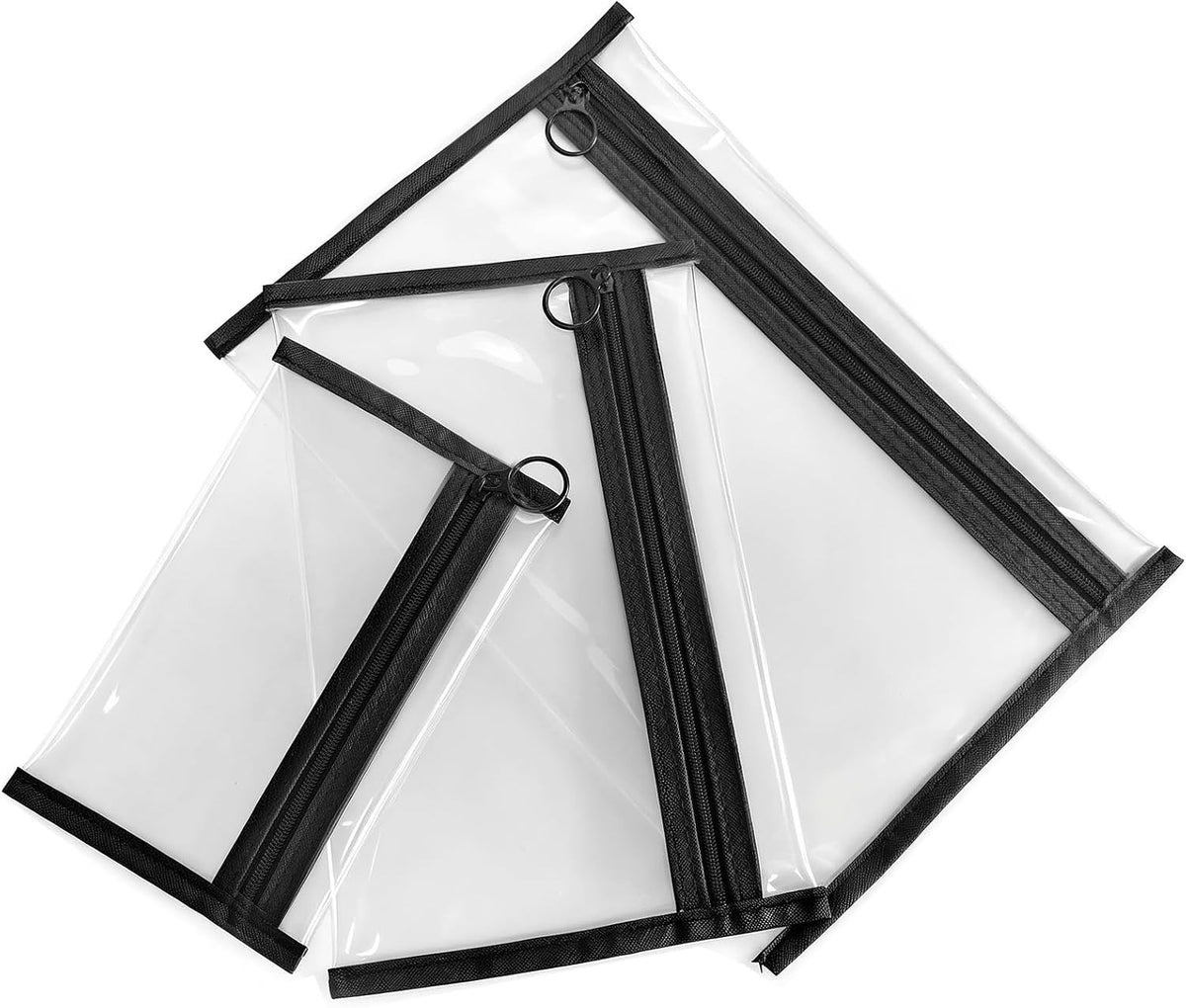Clear Toiletry Bags Set with Loop Zipper, 3 Sizes PVC Cosmetic Pouches for Travel