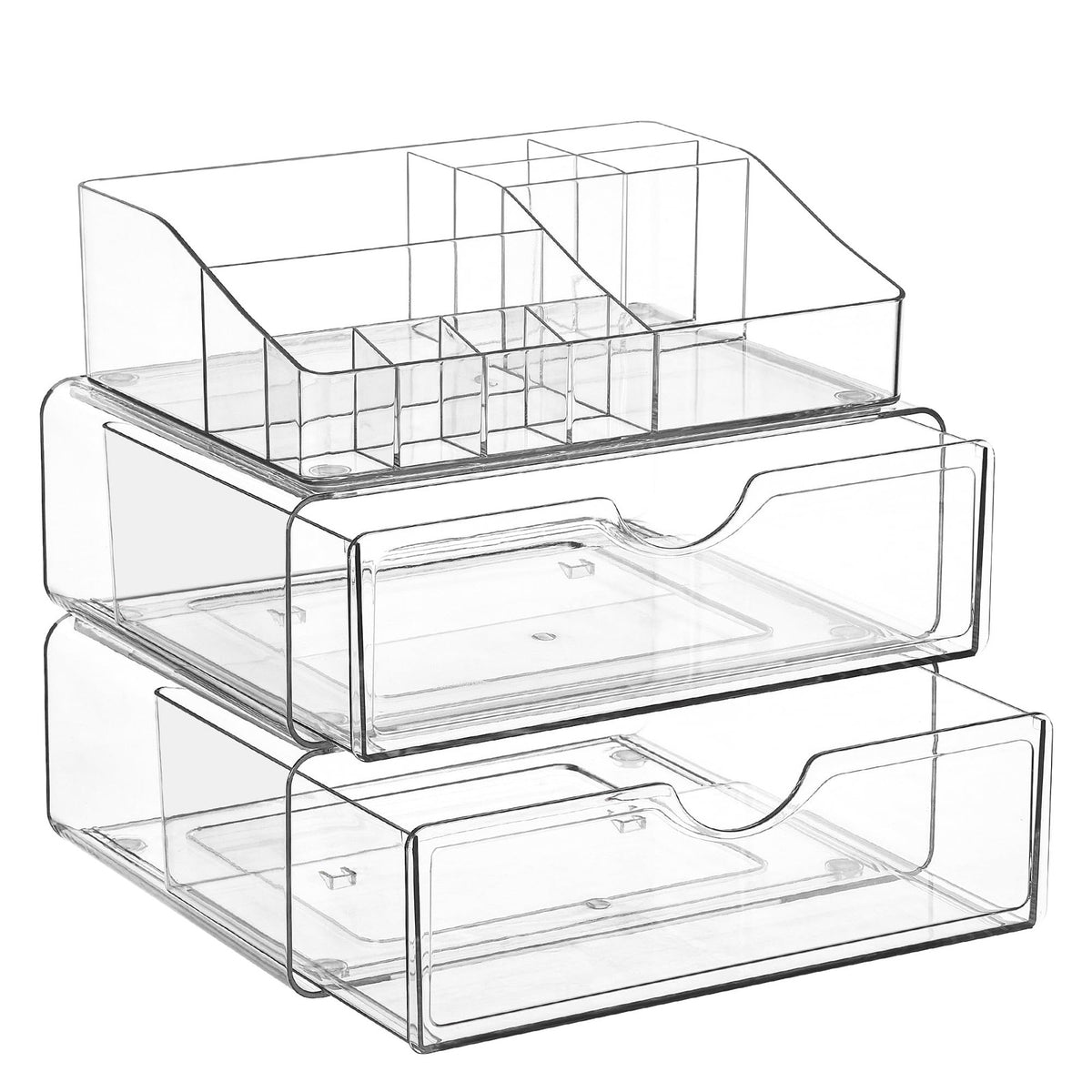 3 Tier Clear Makeup Organizer with Drawers for Cosmetics & Skincare