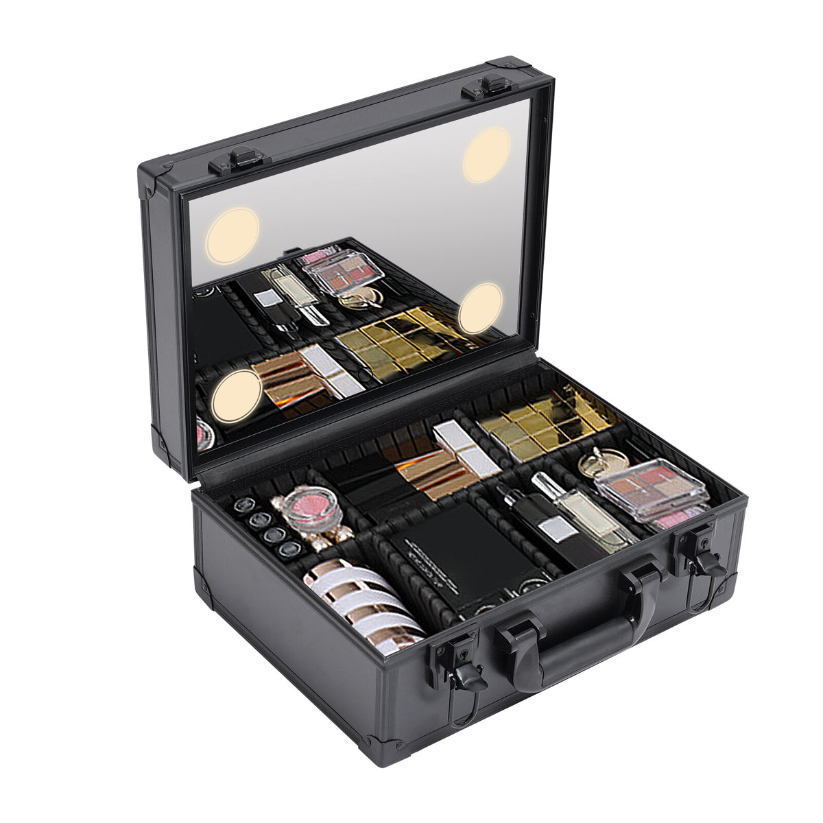 Large & Medium Makeup Train Case with LED Light & Adjustable Storage