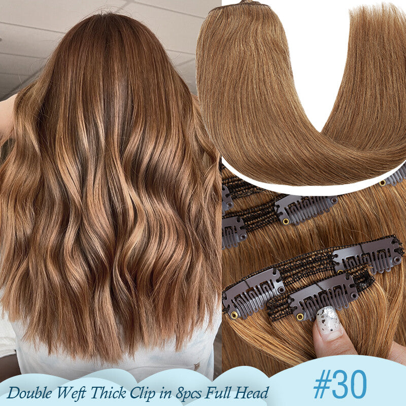 Thick Double Weft Clip-In Human Hair Extensions Full Head 150-170g