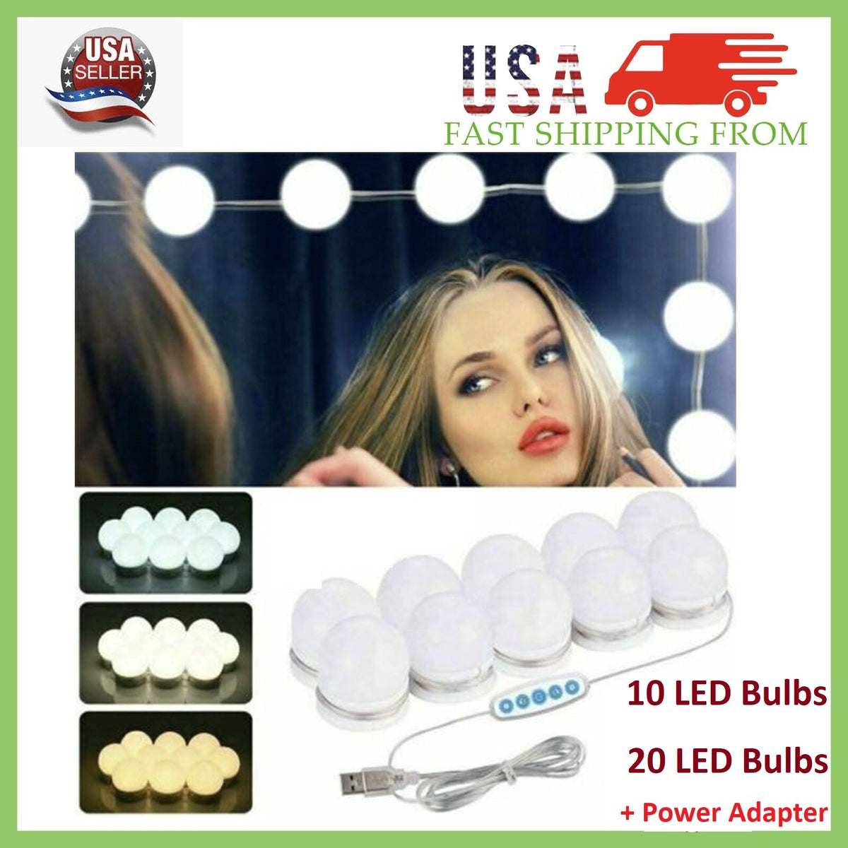 Makeup Mirror Lights Kit with 10/20 Dimmable LED Bulbs - Vanity Hollywood Lighting