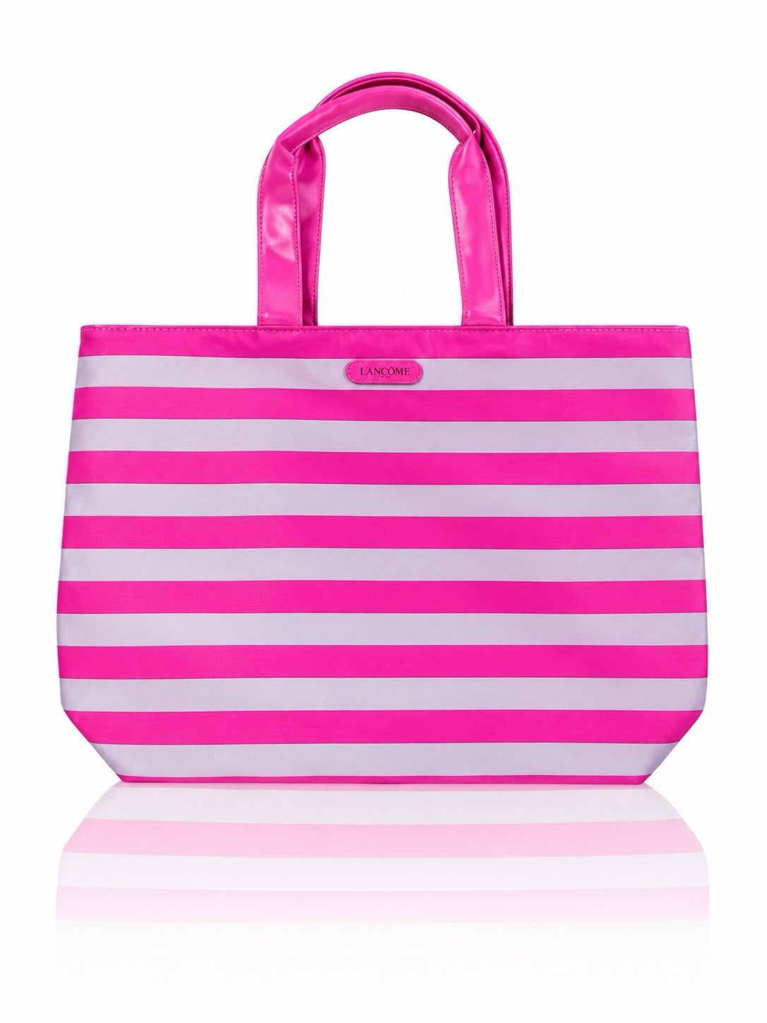Set of 2 Large Pink and Gray Striped Tote Bags for Travel and Shopping