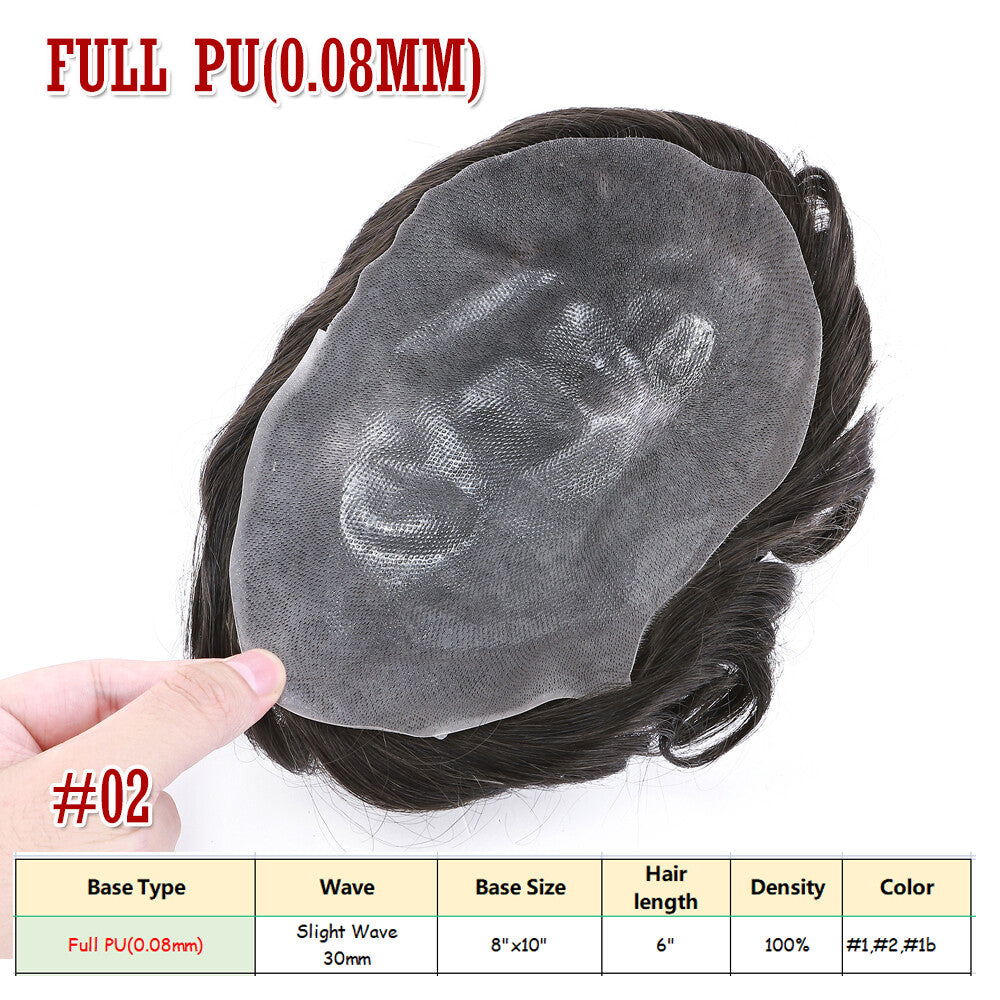 Men's Hair Replacement System Toupee Human Hair Skin V Loop - Natural-Looking Hairpiece