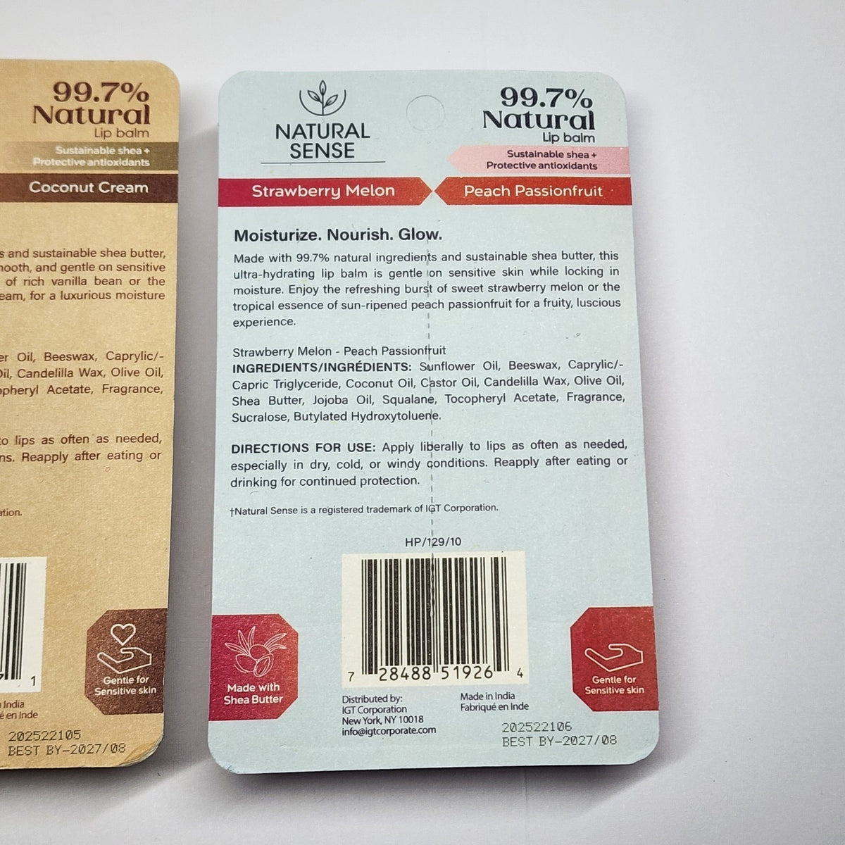 Natural Sense 4 Pack Lip Balm Set - Vanilla, Coconut, Strawberry & Peach