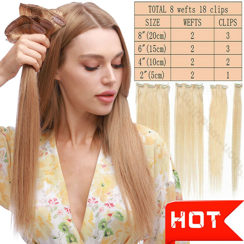 Russian Clip-In Hair Extensions 100% Remy Human Hair Full Head Long-Medium