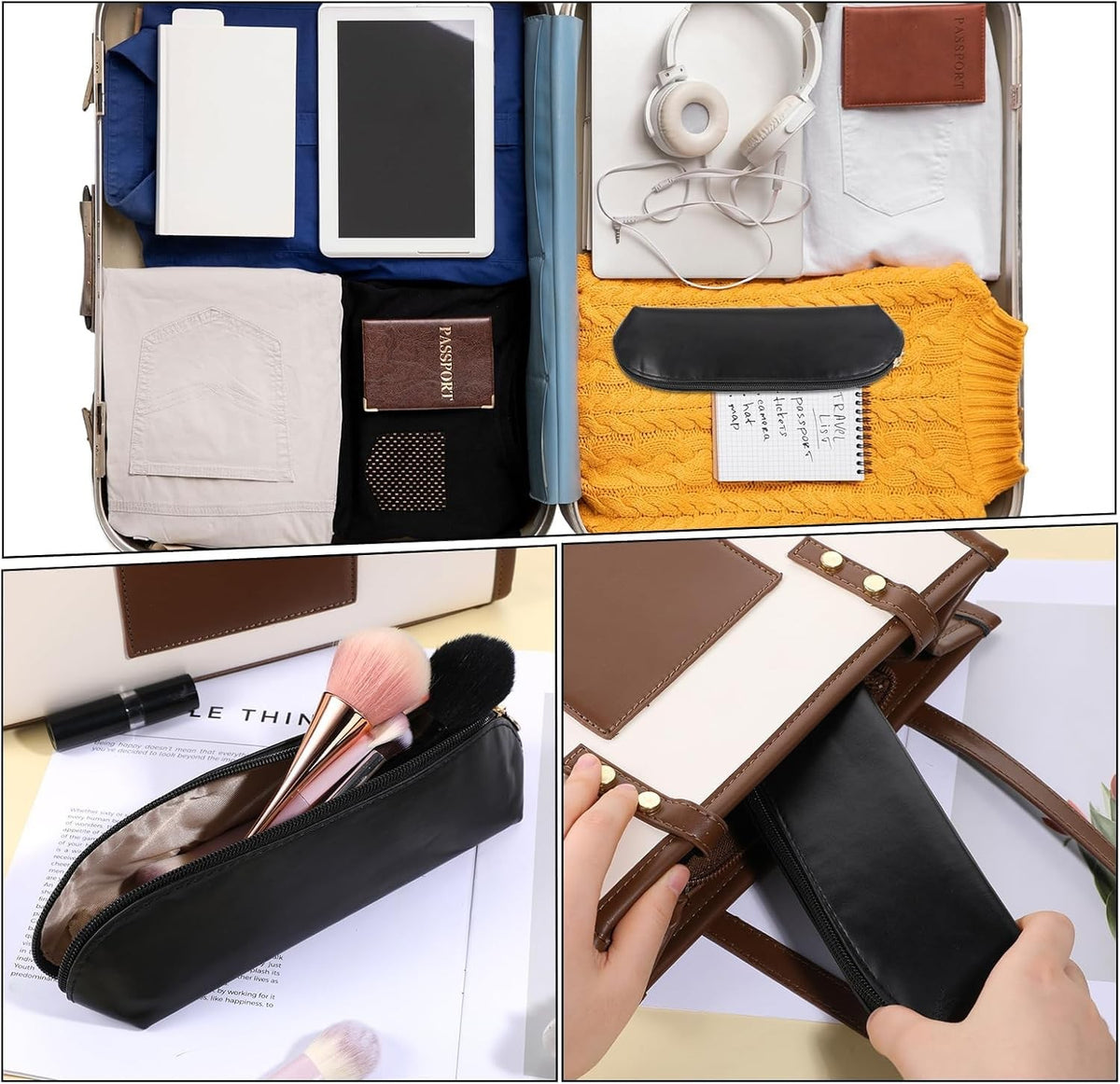 Travel Makeup Brush Organizer Bag - Zipper Cosmetic Case for Women
