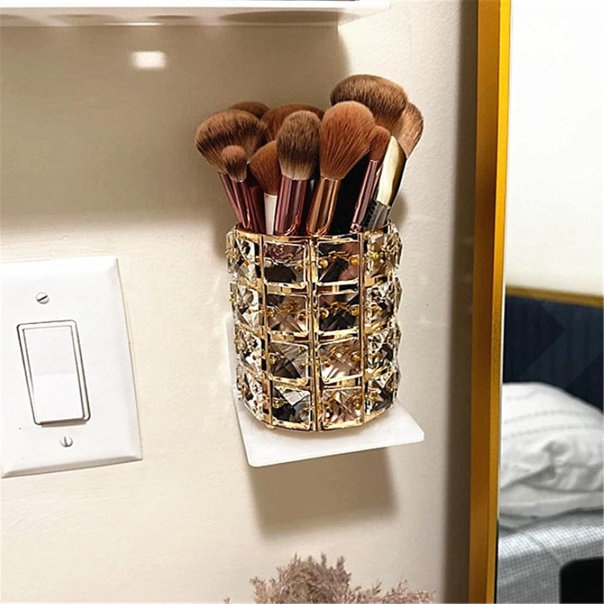 Gold Makeup Brush Holder Organizer Crystal Bling Pen & Cosmetic Storage