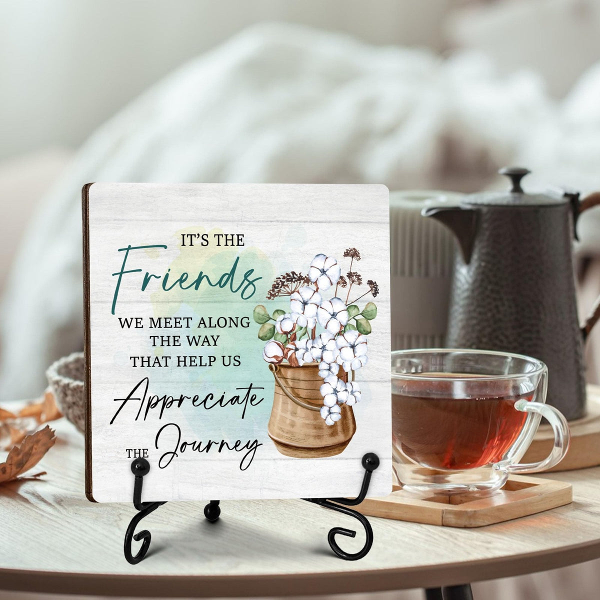 Friendship Themed Wooden Desk Decor Sign - 5x5 Inches for Office & Home