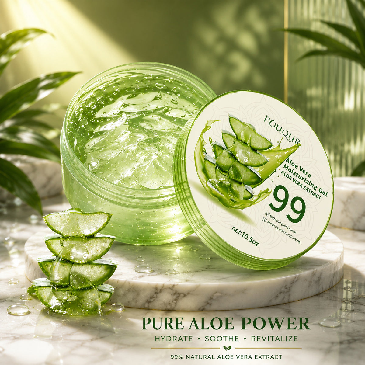Organic Pure Aloe Vera Gel - Soothing Cooling for Sunburn Relief &