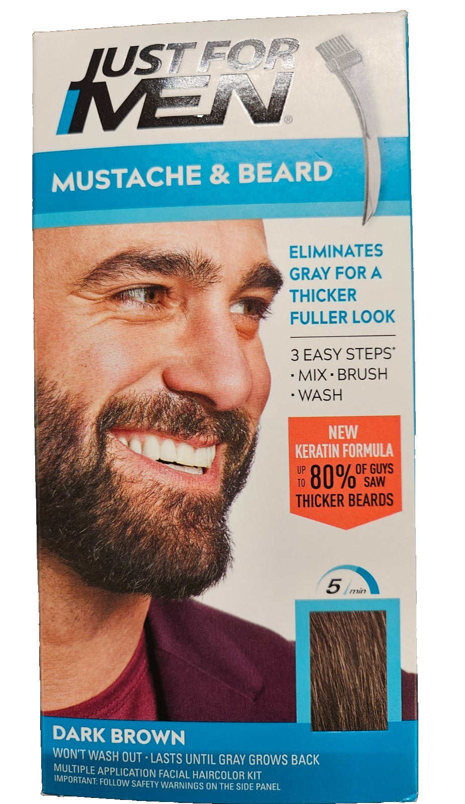 Dark Brown Beard & Mustache Brush with Keratin - 2 Pack