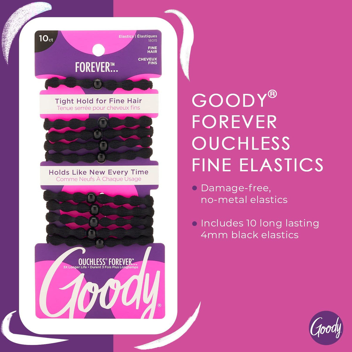 Goody Ouchless Forever Fine Hair Elastics - 10 Count (Pack of 1),