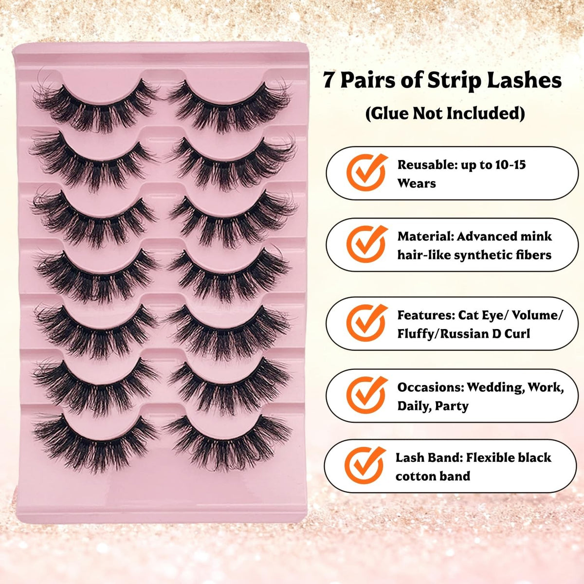 Wispy False Eyelashes Strips - Russian 3D Mink Style, 7 Pairs